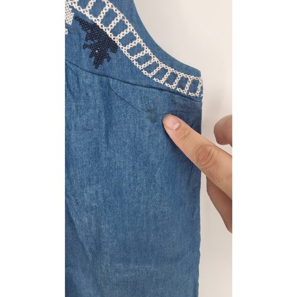 Blue Rain Chambray Embroidered Shift Mini Dress Women's XS - Picture 9 of 9